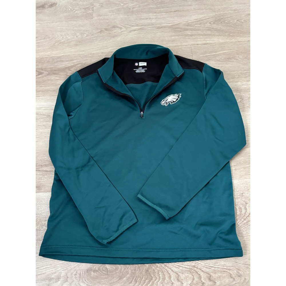NFL Team Apparel Philadelphia Eagles Mens Large Quarter Zip Pullover Green Black